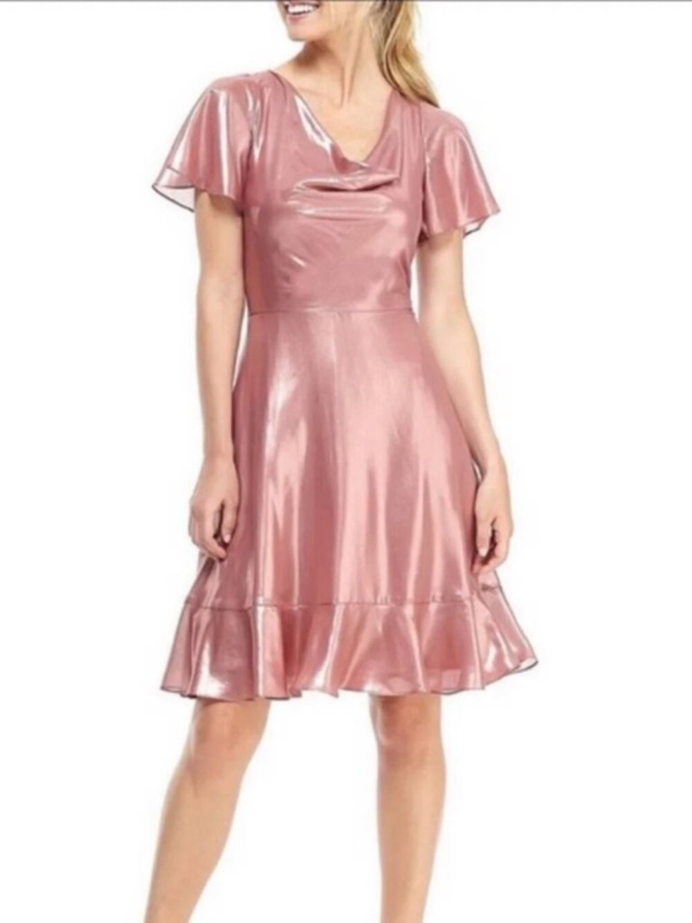 Gal Meets Glam Callista Metallic Rose Pink Fit-and-Flare Dress